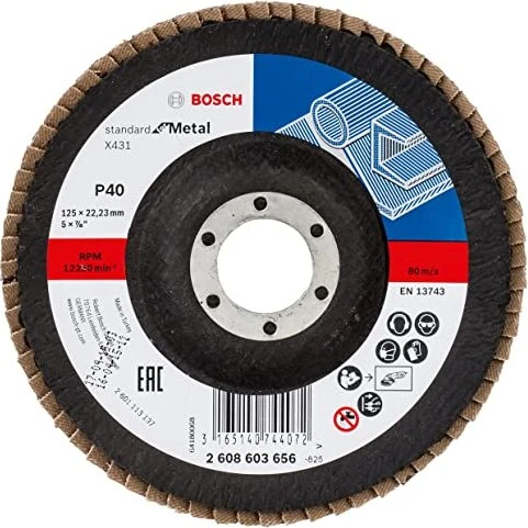 Bosch Professional X431 Standard for Metal Fächerschleifscheibe gewinkelt K40, 125x22.23mm, 1 Stück