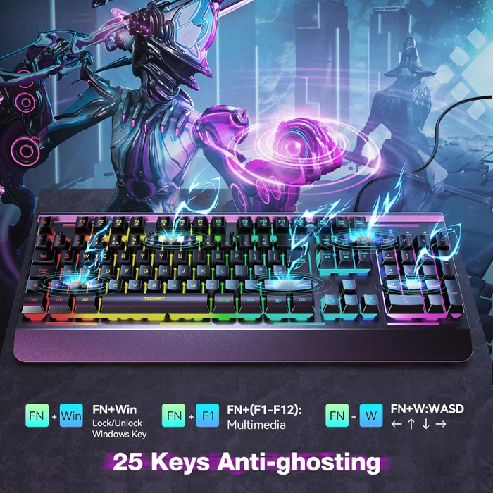 TeckNet RGB Gaming Keyboard, schwarz, LEDs RGB, USB, UK