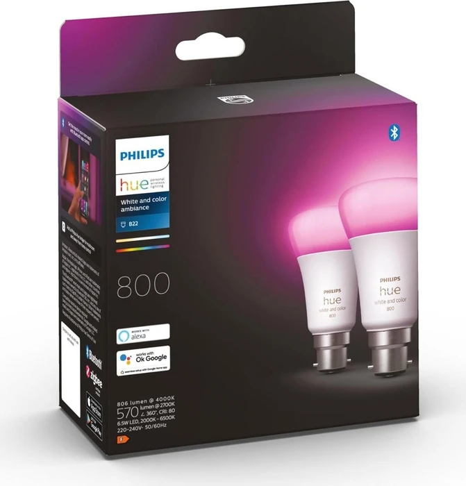 Philips Hue White and Color Ambiance 800 LED-Bulb B22d 6.5W, 2 Stück