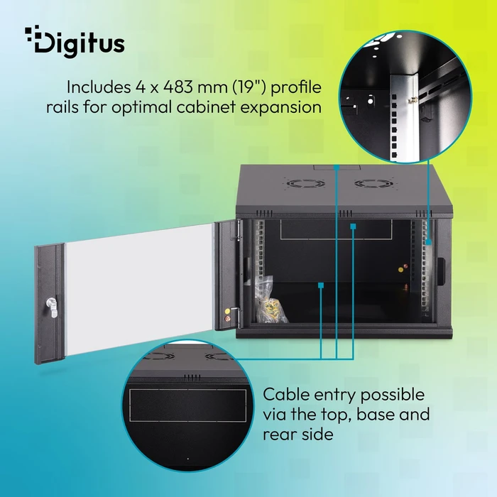 Digitus Dynamic-N Serie 19" Wandgehäuse 7HE, unmontiert, Sicherheitsglastür, IP2X, RAL 9005, 600mm tief