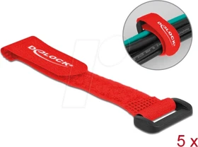 DeLOCK Klett-Kabelbinder mit Schlaufe, 20mm, 150mm, rot, 5 Stück