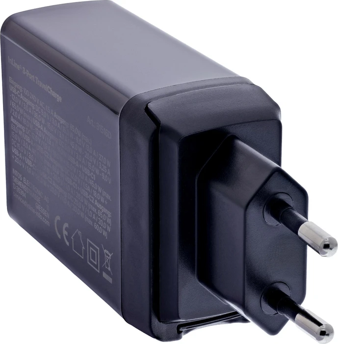 InLine TravelCharge 3-Port 65W 2x USB-C 1x USB-A EU/UK/US schwarz