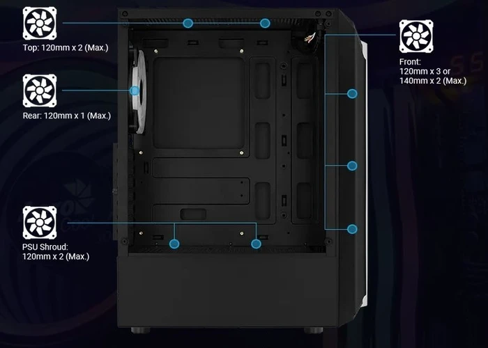 AeroCool Bionic V2, schwarz, Lüfter LED RGB, Glasfenster