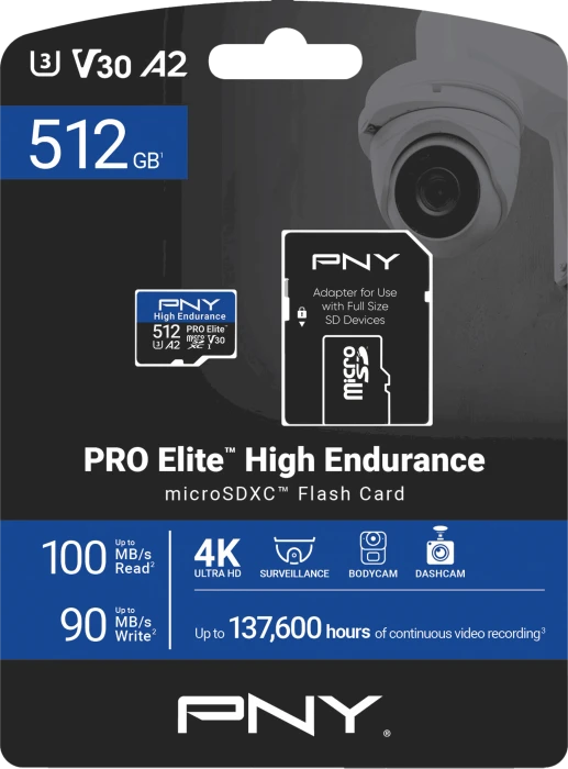 PNY Pro Elite High Endurance R100/W90 512GB Kit, UHS-I U3, A2, Class 10