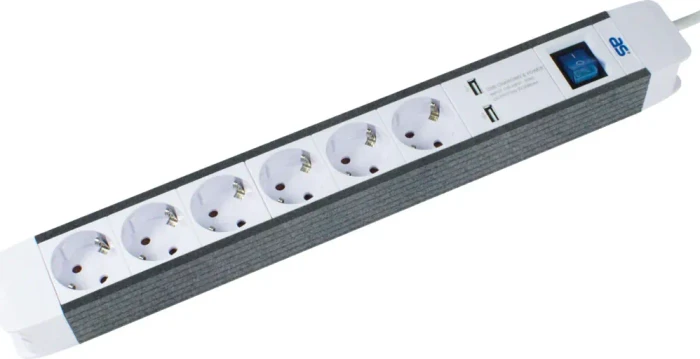 as-Schwabe Steckdosenleiste FLASH mit USB-Anschlüssen, 6-fach, 1.5m