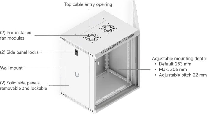 Ubiquiti 12U Rack Cabinet, 19" Wandgehäuse 12HE, Gitternetztür, weiß, 450mm tief