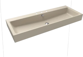 Kaldewei Puro Wand-Doppelwaschtisch 120x46cm mit Überlauf, 1x3 Hahnlochbohrung, Perl-Effekt, warm beige 20
