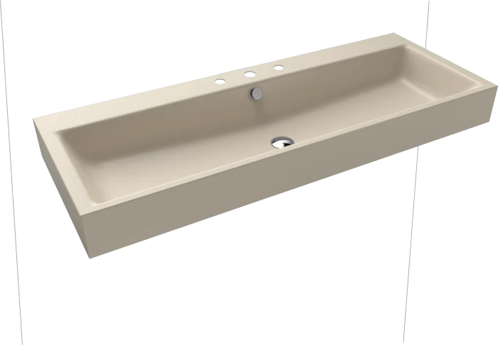 Kaldewei Puro Wand-Doppelwaschtisch 120x46cm mit Überlauf, 1x3 Hahnlochbohrung, Perl-Effekt, warm beige 20