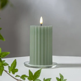 Star Trading Flamme Stripe Stumpenkerze 15cm grün LED 1x warmweiß, 1 Stück