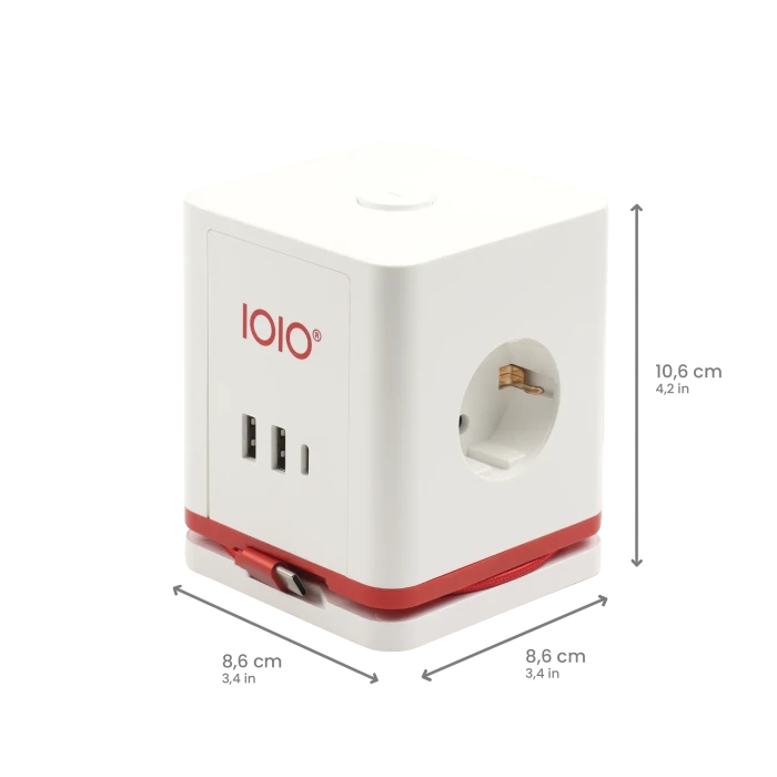 Olympia IOIO SW 1000 Steckdosenwürfel mit integriertem USB-C Ladekabel, 3-fach, 2x USB-C/2x USB-A, 1.5m, weiß/rot