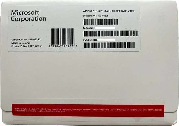 Microsoft Windows Server 2022 Standard 64Bit, 16 Cores, OEM/DSP/SB (englisch) (PC)