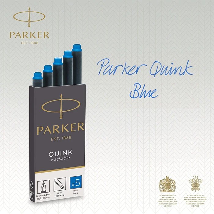 Parker Quink Großraum-Tintenpatrone washable blue, 5er-Pack, Blister