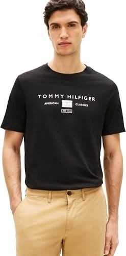 Tommy Hilfiger Jersey mit Logo T-Shirt kurzarm schwarz (Herren)