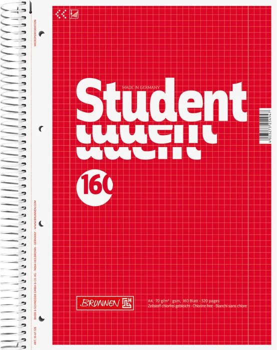 Brunnen Student Collegeblock, A4, Lineatur 28, rot, 160 Blatt
