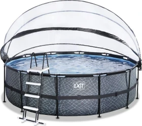 Exit Toys Stone Frame Pool mit Sandfilterpumpe, Abdeckung und Wärmepumpe rund 450x122cm