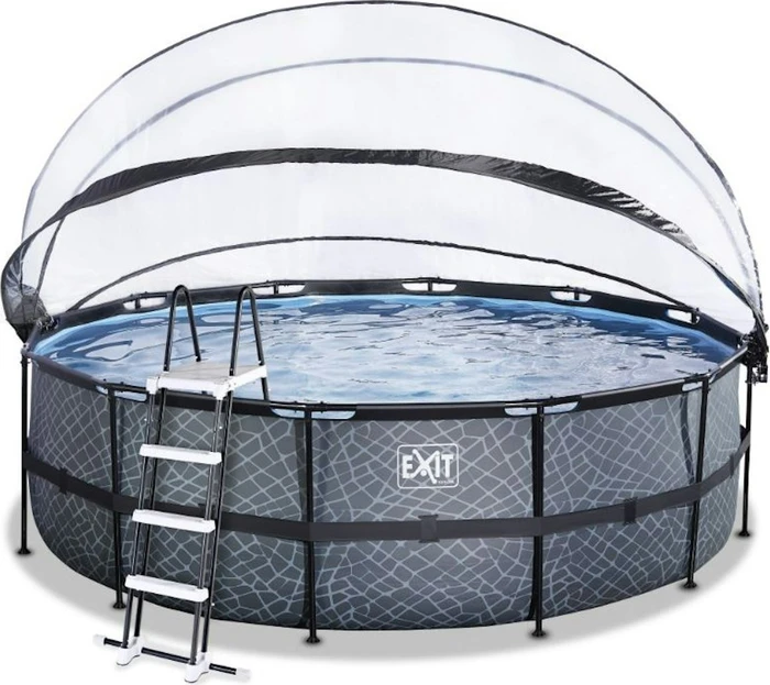 Exit Toys Stone Frame Pool mit Sandfilterpumpe, Abdeckung und Wärmepumpe rund 450x122cm