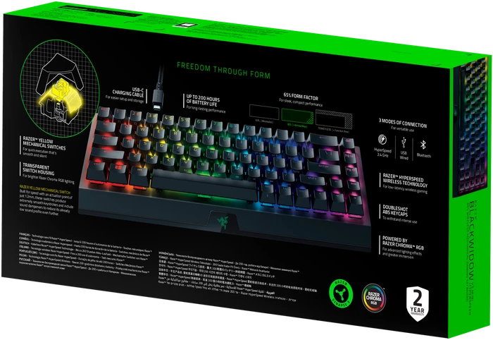 Razer BlackWidow V3 Mini HyperSpeed, Razer YELLOW, USB/Bluetooth, US