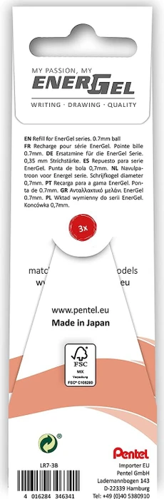 Pentel EnerGel Roller Pen LR7-BX Tintenrollermine 0.35mm (0.7mm Ball) rot, 3er-Pack