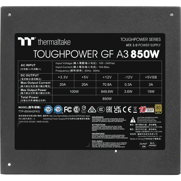 Thermaltake ToughPower GF A3 Gold 850W, ATX 3.0