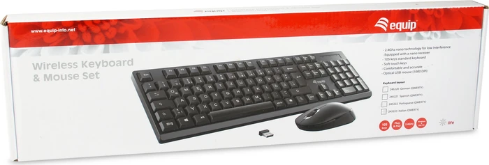 Equip Kabelloses Tastatur- und Mausset schwarz, USB, DE