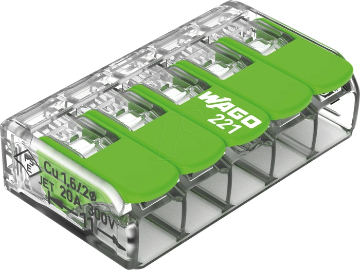 Wago Green Range Verbindungsklemme mit Hebeln bis 4mm² 5-Leiter, 1 Stück