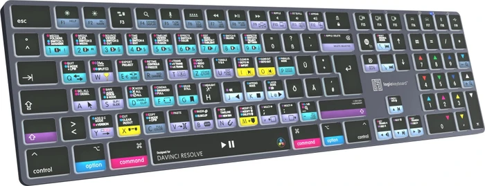 LogicKeyboard Titan Wireless DaVinci Resolve Mac, Titanium Gray, LEDs weiß, USB/Bluetooth, DE