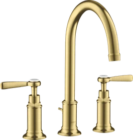 Hansgrohe Axor Montreux 3-Loch Waschtischarmatur 180 mit Hebelgriffen und Zugstangen-Ablaufgarnitur brushed brass