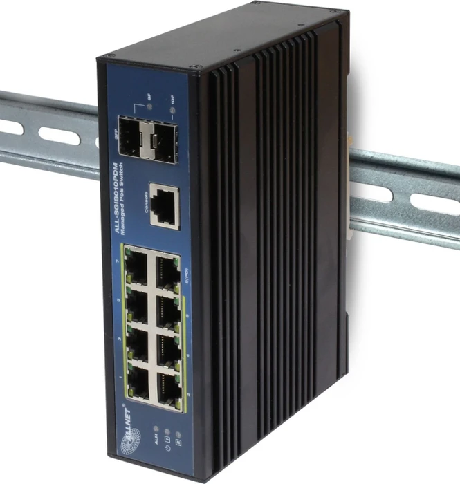 Allnet SGI Industrial Railmount Gigabit Managed Switch, 8x RJ-45, 4x SFP, 210W PoE++ PD