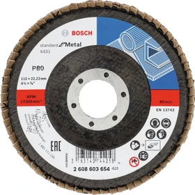 Bosch Professional X431 Standard for Metal Fächerschleifscheibe gewinkelt K80, 115x22.23mm, 1 Stück