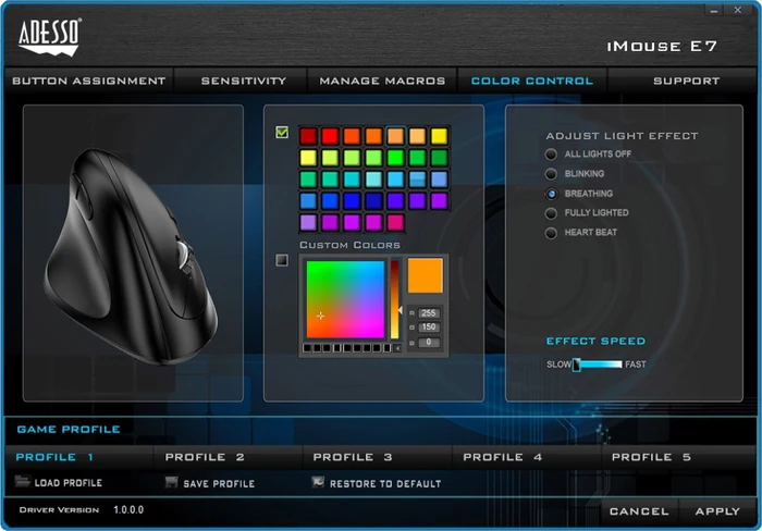 Adesso iMouse E7 Vertical Ergonomic Programmable Mouse schwarz, Linkshänder, USB