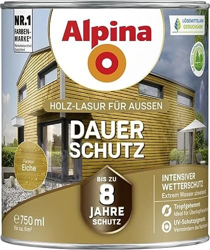 Alpina Farben Dauer-Schutz Holz-Lasur außen eiche, 750ml