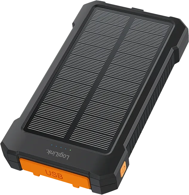 LogiLink Solar Powerbank 10000mAh 2x USB-A 1x USB-C 20W schwarz/orange
