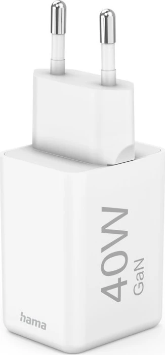 Hama Schnellladegerät GaN 2x USB-C Super-Mini-Ladegerät PD 40 W weiß