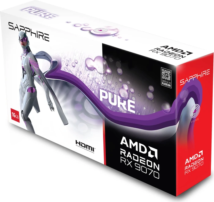 Sapphire Pure Radeon RX 9070, 16GB GDDR6, 2x HDMI, 2x DP, lite retail