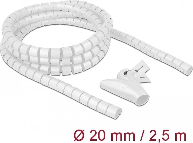 DeLOCK Spiralschlauch Kabelkanal mit Einziehwerkzeug, 20mm, 2.5m, weiß