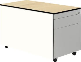 mauser Rollcontainer line, 1x Utensilienauszug, 1x Materialschublade, 1x Hängeregistratur, reinweiß/ahorn/weißaluminium