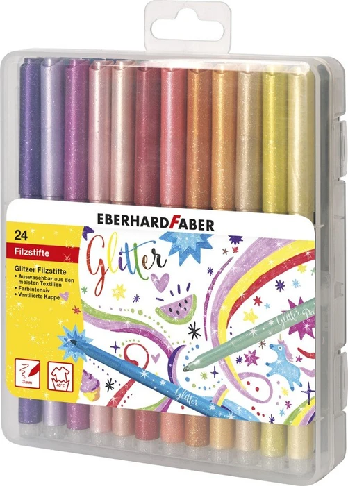 Eberhard Faber Glitzer Filzstifte sortiert, 24er-Set, Kunststoffetui