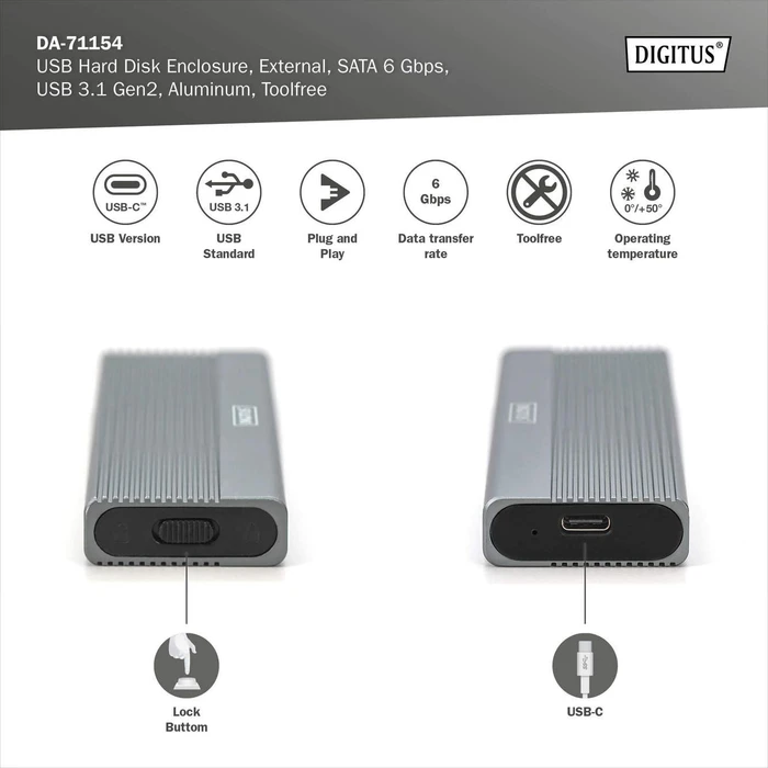 Digitus Festplattengehäuse für M.2 SATA SSD, USB-C 3.1