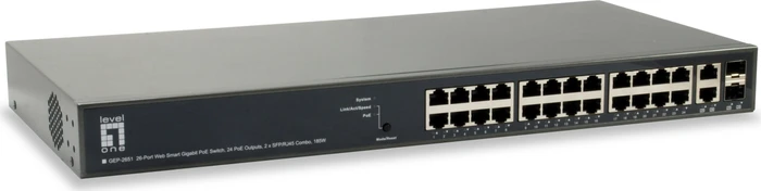 LevelOne GEP Turing Rackmount Gigabit Smart Switch, 24x RJ-45, 2x RJ-45/SFP, 185W PoE+