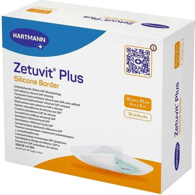 Hartmann Zetuvit Plus Silicone Border Saugkompressen steril, 10 x 10cm, 10 Stück
