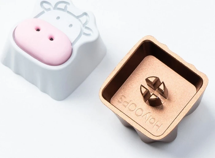 Keychron Cute Cows Alu Alloy Artisan Keycap, Silikon, Aluminium, rosa/weiß, 1 Taste