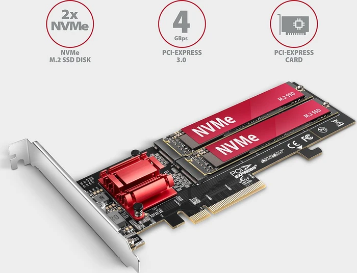 Axagon PCIe -> 2x M.2 PCIe, PCIe 3.0 x8