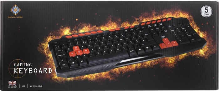 Deltaco Gaming Keyboard, schwarz/rot, USB, UK