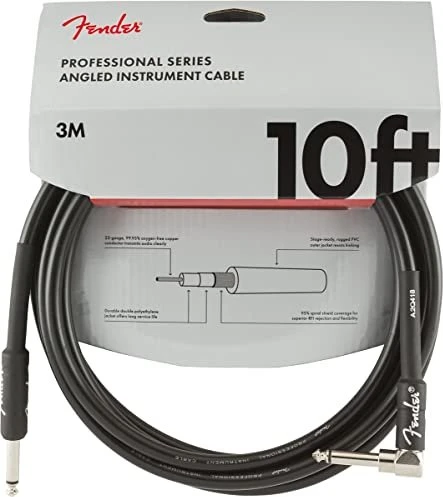Fender Professional Series Instrument Cable Black Angled 3m