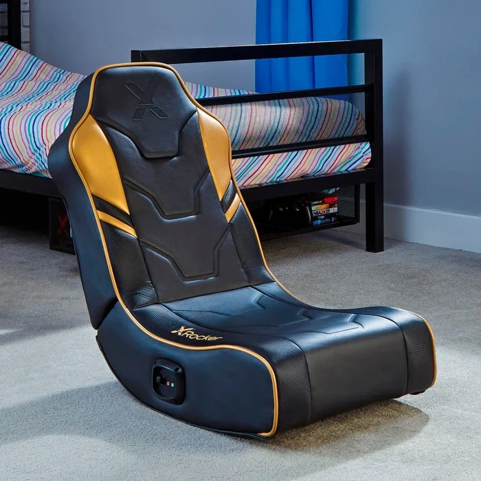 X Rocker Shadow 2.0 Audio Floor Rocker Gaming-Bodensessel für Kinder/Jugendliche, schwarz/gold