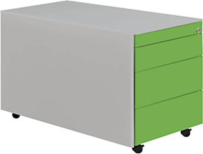 mauser Rollcontainer line, 1x Utensilienauszug, 3x Materialschublade, weißaluminium/gelbgrün