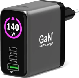 Port Designs Wall Charger mit OLED Display GaN PD 3.1 140W grau/schwarz