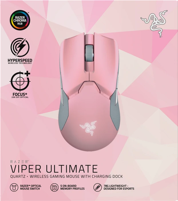 Razer Viper Ultimate mit Ladestation, Quartz pink, USB