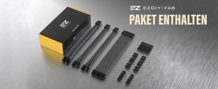EZDIY-FAB Cable Extension Kit, 1x 24-Pin, 1x 4/8-Pin ATX, 2x 8-Pin PCIe, 18AWG, grau