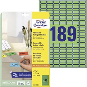 Avery-Zweckform Ordneretiketten, 25.4x10mm, ablösbar, grün, 20 Blatt (3780 Etiketten)